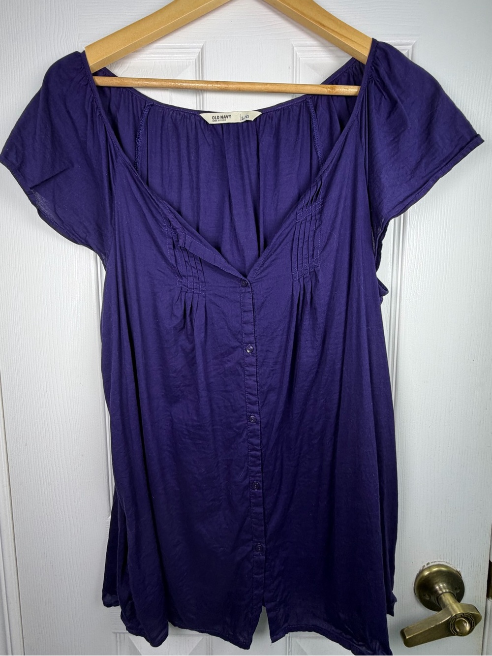 Old Navy Purple Tunic Top Women's L Lightweight Cotton Rayon Button Front Boho